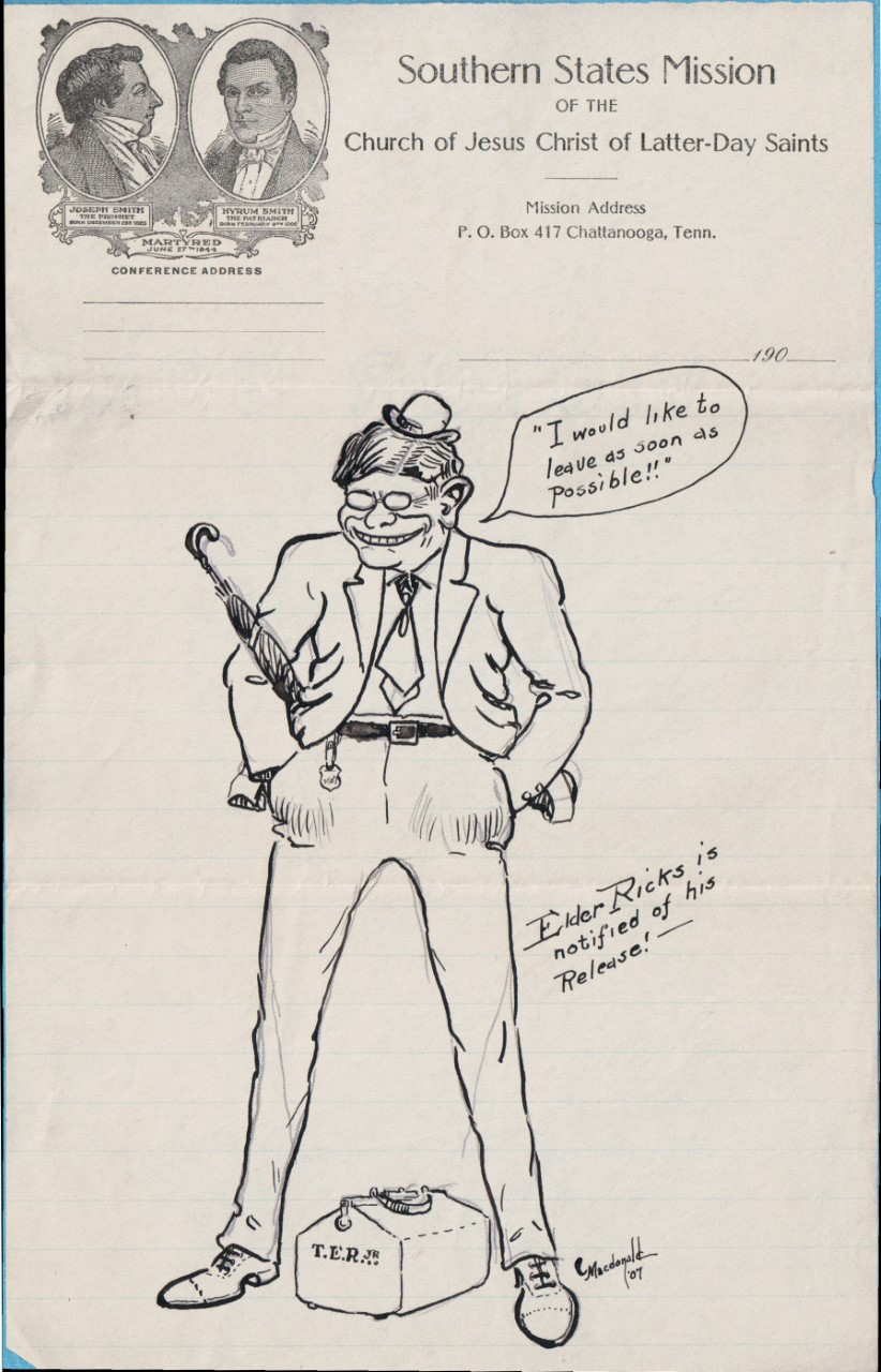 Southern States Mission Caricature 1907, Circa 1907
